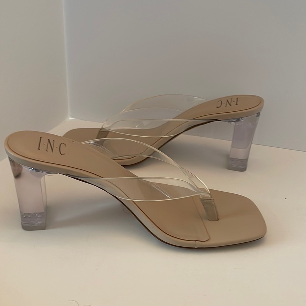 Clear heel thong sandal.